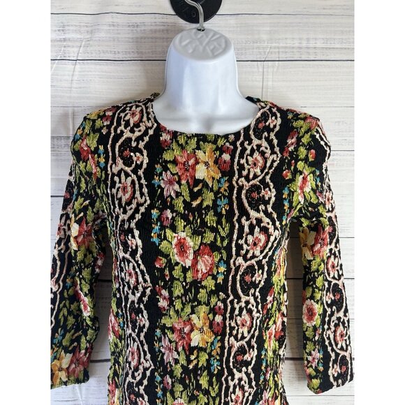 Alberto Makali Crinkle Top S Colorful Floral Sequins Long Sleeve Pullover Y2K - Picture 4 of 11
